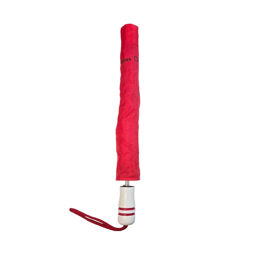 Christian Dior Parapluies Paris Red Umbrella CD Logo Handle Made in France VTG - Picture 7 of 11